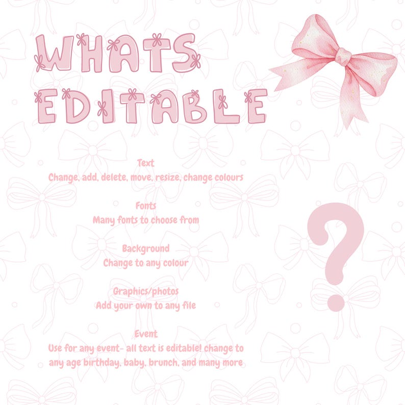 Pink Coquette Bow Birthday Bundle | Editable Invitation Banner Cake ...