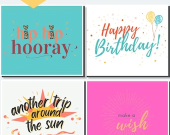 Pacchetto di biglietti d'auguri / 4 biglietti d'auguri moderni e colorati (download immediato)