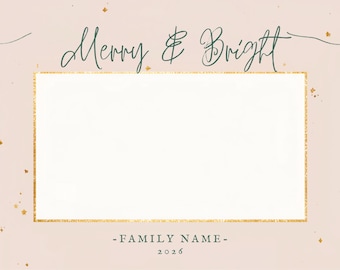 Cartolina fotografica "Merry & Bright" color oro rosa / Modificabile, formato 5x7 (Download digitale)