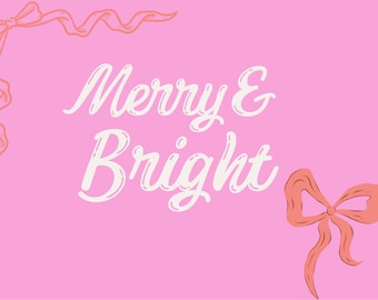 Biglietto di auguri natalizio stampabile / Fiocchi rosa allegri e luminosi 5x7 / Modello Canva modificabile / Download immediato