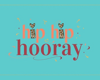 Biglietto d'auguri / Cappellini da festa leopardati, auguri moderni (download digitale)