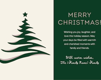 Biglietto di auguri di Natale / Albero verde con nome di famiglia 5x7 (Download digitale)