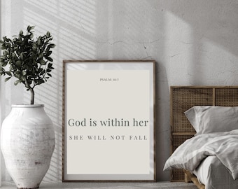 Decoración cristiana para pared / Lámina con versículo del Salmo 46:5 / Decoración minimalista y neutra de temática religiosa (Descarga digital)