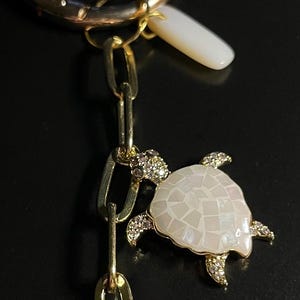 Authentic Scallop Shell,  Bag Charm or Keychain – Embellished Turtle Accessory