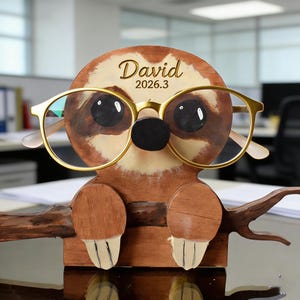 Personalized Animal Glasses Holder | Wooden Eyeglass Stand | Custom Engraved Name Desk Organizer,Gift for Him Her |Cute Animal Lover Present