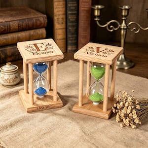 Personalized Wooden Hourglass Timer 5-60 Min, Custom Sand Timer, Engraved Name Gift, Meditation Tea Timer, Desk Decor, Wedding Gift Idea
