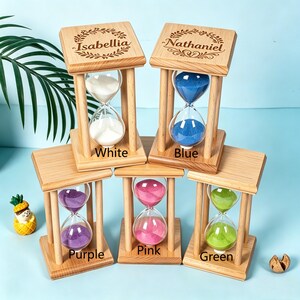 Personalized Wooden Hourglass Timer 5 10 Minutes Custom Engraved Sand Timer Gift for Him Her Wedding Anniversary Office Desk Decor
