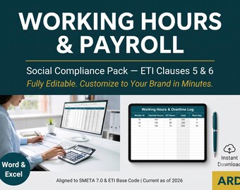 Working Hours & Payroll Compliance Pack | SMETA Sedex ETI Audit | Editable Word Excel Timekeeping Overtime Wages Templates