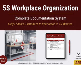 5S Workplace Organization System Full Pack | 30 Documents Lean Manufacturing Red Tag Audit Checklist SOPs Kaizen Editable Templates