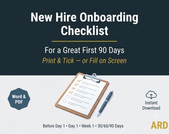 New Hire Onboarding Checklist | Employee Onboarding Template for Small Business | First 90 Days New Employee Checklist | Editable Word