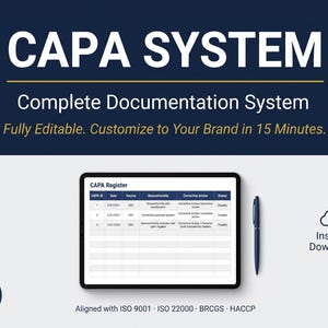 CAPA-loggmall i Excel | Spårning av korrigerande åtgärder och rotorsaksanalys | 5 Varför-arbetsblad | ISO 9001 Livsmedelssäkerhet | Direkt nedladdning