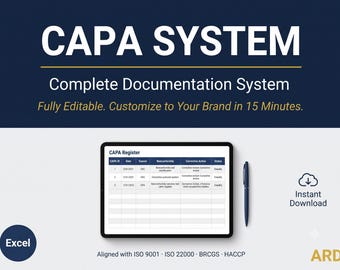 CAPA Log Template Excel | Corrective Action Tracker & Root Cause Analysis | 5 Why Worksheet | ISO 9001 Food Safety| Instant Download