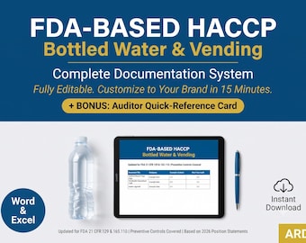 FDA Based  Bottled Water HACCP Food Management System Full Pack ( 21 CFR 129 165.110 )