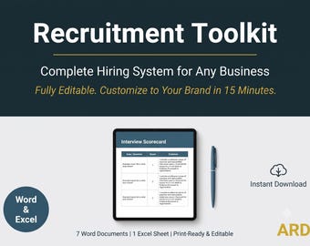 Recruitment Toolkit | Hiring Templates for Small Business | Interview Scorecard Job Description Requisition Reference Offer Onboarding