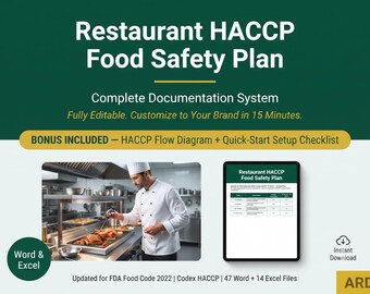 FDA Restaurants , Food Service , Cafes , Ghost Kitchens and Caterers HACCP Food Safety System Full Pack ( FDA Food Code 2022 )