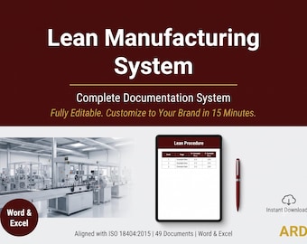 Lean Manufacturing System Full Pack ( 49 Documents | VSM 5S SMED Kaizen TPM Kanban | Procedures SOPs Audit Checklist | Editable Word Excel )