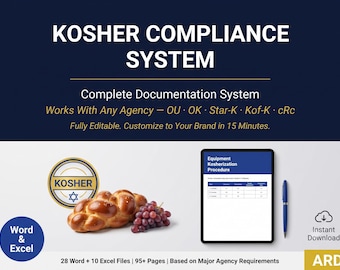 Kosher Compliance Documentation Full Pack 38 Editable Files | Save 100+ Hours | Works With Any Agency (OU OK Star-K) | Word & Excel