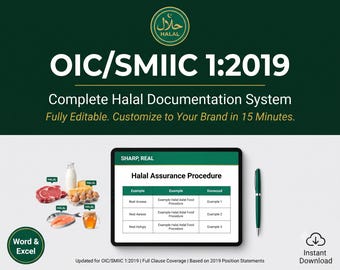 Halal Certification Documentation System Full Pack | OIC/SMIIC 1:2019 | 48 Editable Files | HACCP Slaughter Traceability Audit Records