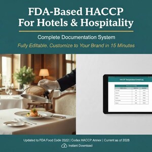 HACCP-dokumentationssats för livsmedelssäkerhet för hotell och restaurangbranschen — FDA:s livsmedelskod 2022 | Codex HACCP | 54 dokument, 206 sidor