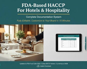 HACCP Food Safety Documentation Kit for Hotels & Hospitality Foodservice — FDA Food Code 2022 | Codex HACCP | 54 Documents, 206 Pages