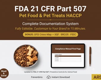 Pet Food HACCP FDA 21 CFR Part 507 Documentation System Full Pack All İn One