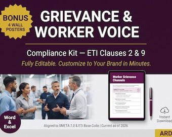 Grievance & Worker Voice System Full Pack + BONUS Posters | SMETA Sedex ETI Audit | Editable Word Excel Policy Procedure Worker Rights