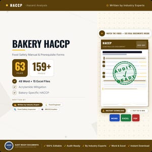 Bakery HACCP Food Safety System, Full Pack Editable Word Excel Documents, Digital Download