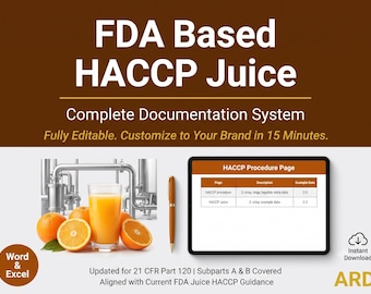 FDA Juice HACCP Documentation System  Full Pack ( 21 CFR Part 120 5-Log SSOp Food Safety )