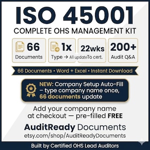 Editable ISO 45001:2018 Occupational Health and Safety Management System Full Kit, Templates