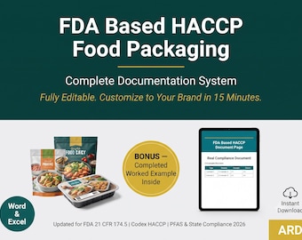 FDA Based HACCP Food Packaging Management System Full Pack | Complete Editable Documentation System Food Contact Compliance