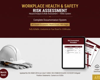 Workplace Health and Safety Risk Assessment System Full Pack ( HARA | Risk Register JSA Audit  ISO 45001 )