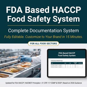 FDA HACCP Food Safety Documentation System Full Pack For All  Sectors ( NACMCF CGMp SSOp )