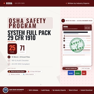 OSHA Safety Program System, Full Pack Documents, Editable Word Excel, Digital Download