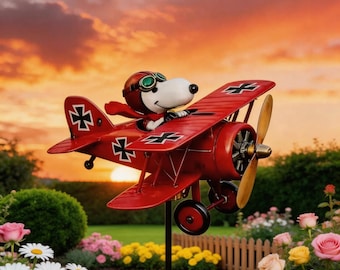 Hund Doppeldecker Flying Ace Metall Garten Windmühle, DIY Snoopy Flying Ace Doppeldecker Windspiel, Metall Garten Windmühle, Bauen Sie Ihre Eigene Terrasse Kunst