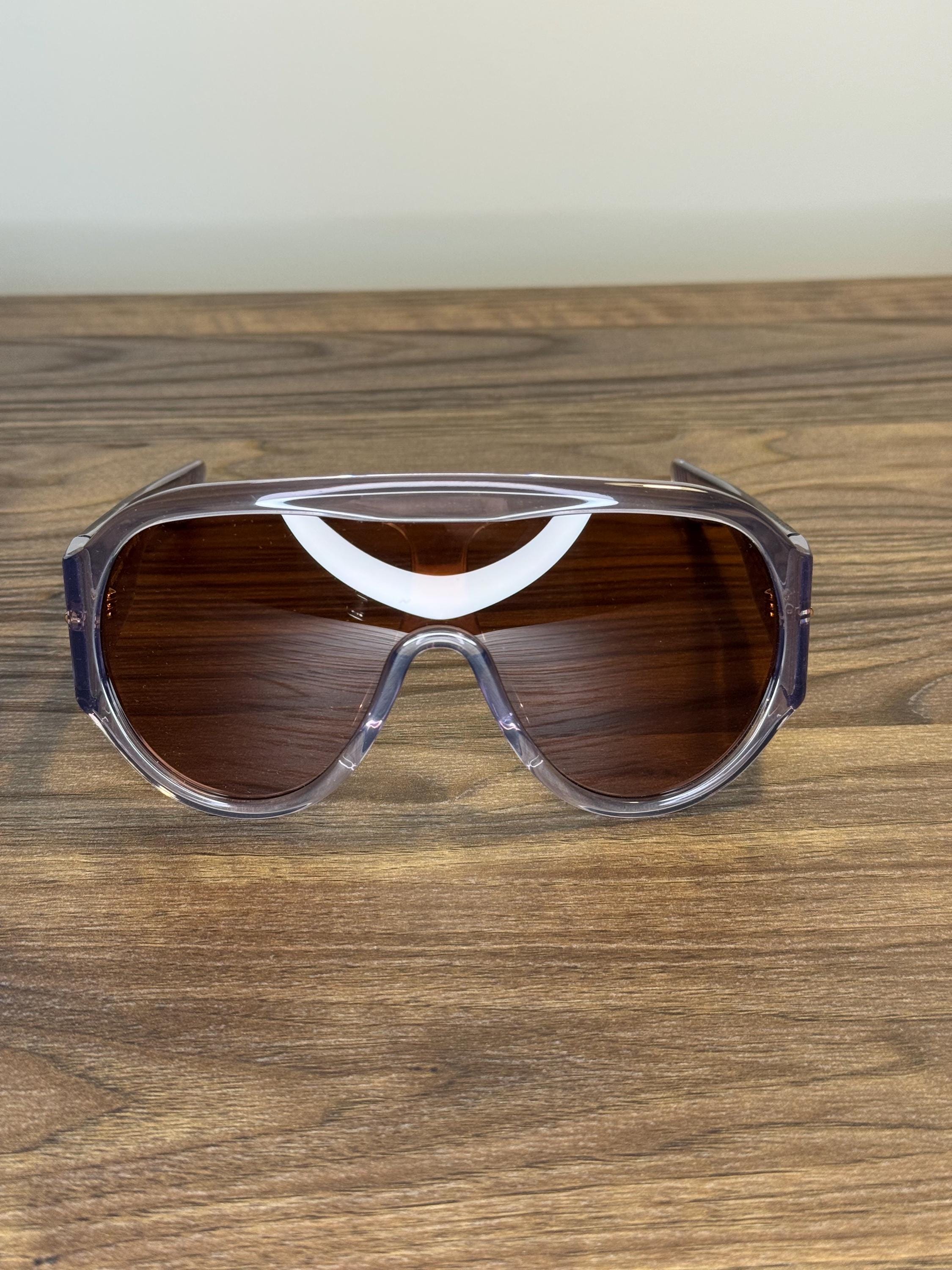 Bottega Veneta BV1345S Shield Sunglasses – Transparent Grey 