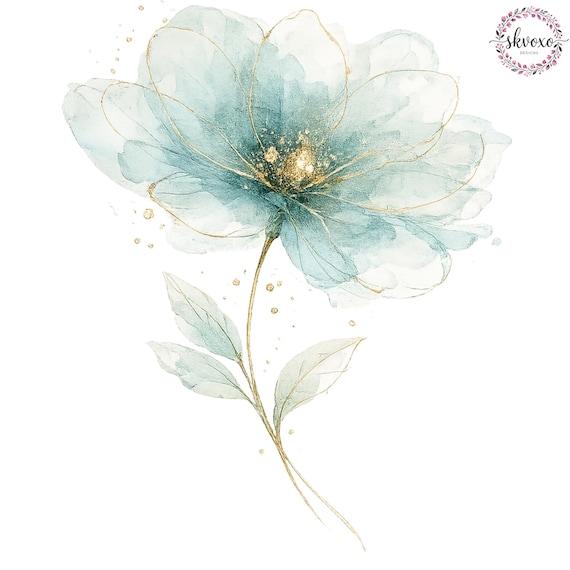 9 Teal Flowers Clipart | Abstract Flowers Print | Printable Watercolor Flower Clipart | Paper craft | Digital Download