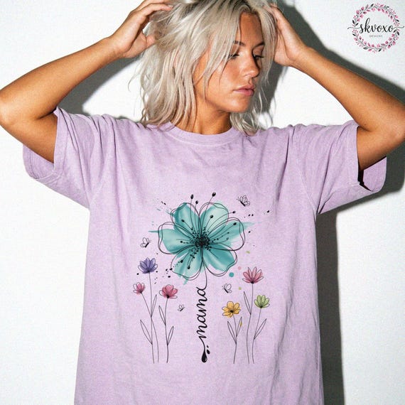 Floral Watercolor Mama Bloom T-shirt | Teal Flower Mom Tee