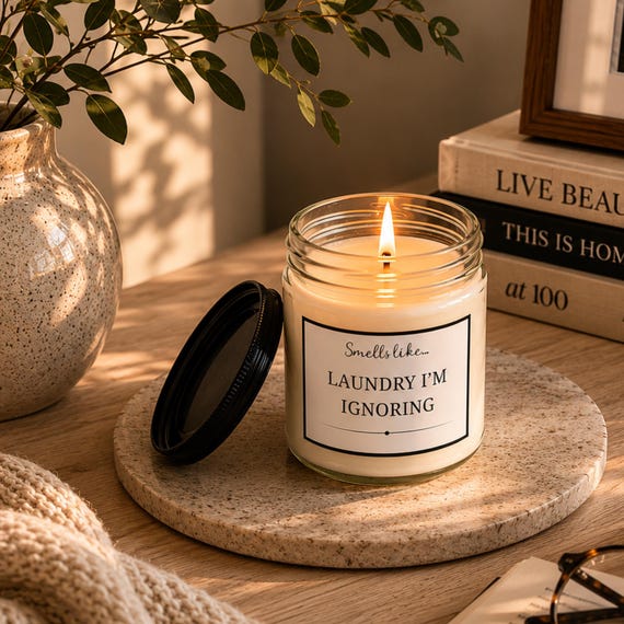 Smells Like Laundry I'm Ignoring Soy Candle | 4oz & 9oz with Black Lid | Funny Candle Gifts