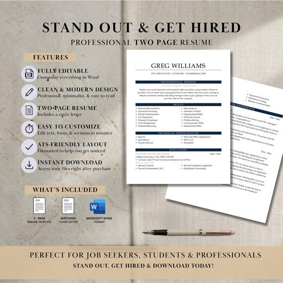 ATS Friendly Resume Template for Word, ATS Resume, ATS Cv Resume Template, Minimalist Resume, Simple Resume, Basic Resume