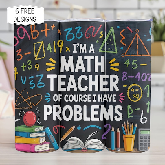 Math Teacher 20oz Tumbler Wrap PNG, Teacher Appreciation Sublimation Design, Cute Teacher Gift Skinny Tumbler Digital Download