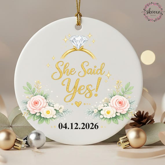 Custom Engagement Date Ornament 2026, First Christmas Engaged Ornament, Engagement Gift Basket, Engagement Gift