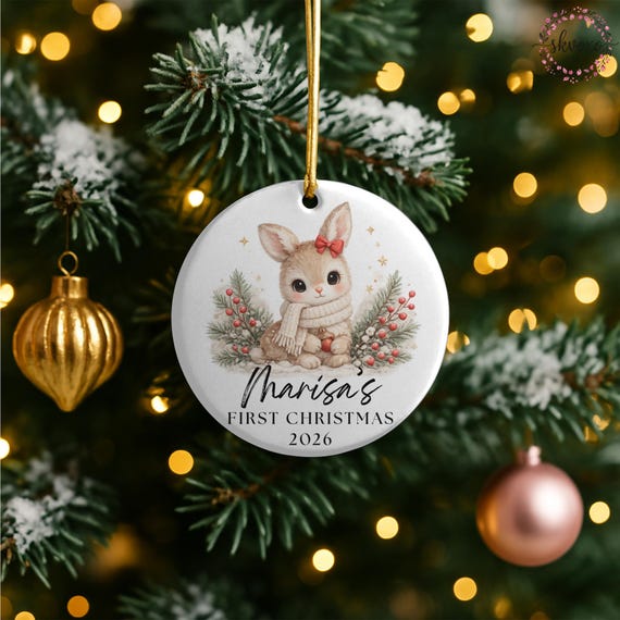 Baby's First Christmas Ornament, Personalized Baby's Christmas Keepsake, New Baby Gift, Baby Deer Ornament, Custom Baby Ornament