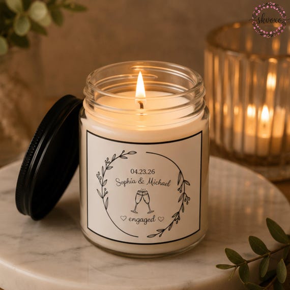 Custom Engagement Soy Candle Gift | Personalized Candle Gifts | 4oz & 9oz with Black Lid