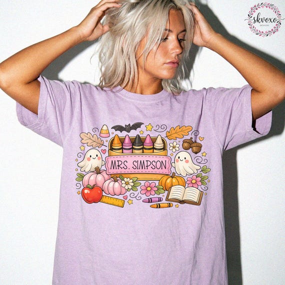 Customized Teacher Shirt, Back to School Shirt, Cute Halloween Shirt, Personalized Name Teacher Shirt, Pencil Teacher Shirt, Teacher Gift