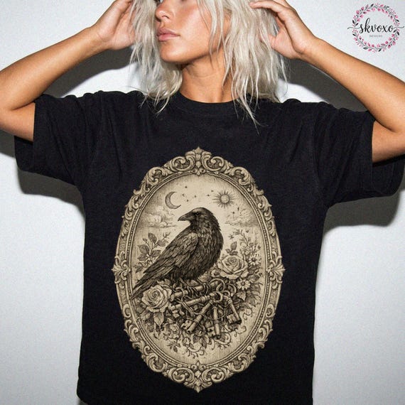 Vintage Gothic Crow Shirt, Raven Apothecary Graphic Tee, Dark Floral Cottagecore Shirt, Witchy Nature Lover Gift