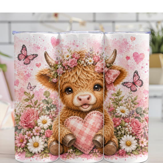 Highlands Cow Tumbler 20 oz Skinny Tumbler Sublimation Design, Cute Cow Summer PNG Instant Download  Tumbler Wrap