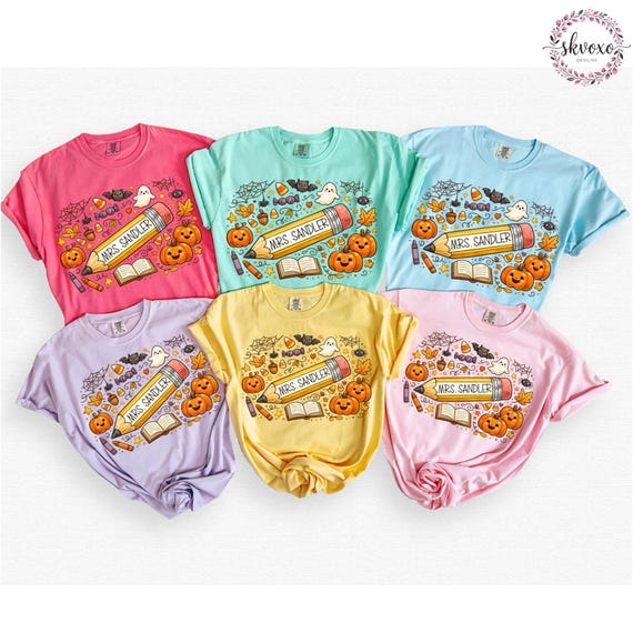 Customized Teacher Shirt, Back to School Shirt, Cute Halloween Shirt, Personalized Name Teacher Shirt, Pencil Teacher Shirt, Teacher Gift