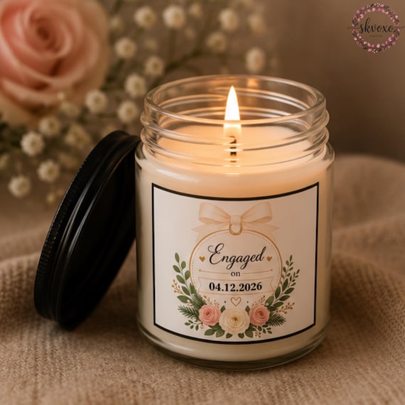 Custom Engagement Soy Candle Gift | Personalized Candle Gifts | 4oz & 9oz with Black Lid