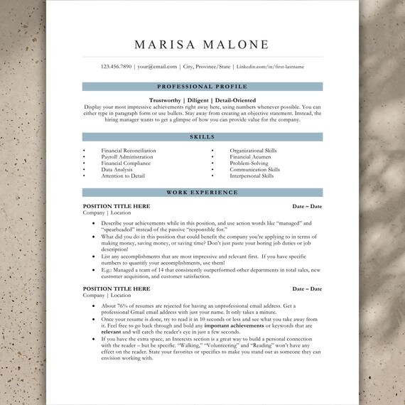 ATS Friendly Resume Template for Word, ATS Resume, ATS Cv Resume Template, Minimalist Resume, Simple Resume, Basic Resume