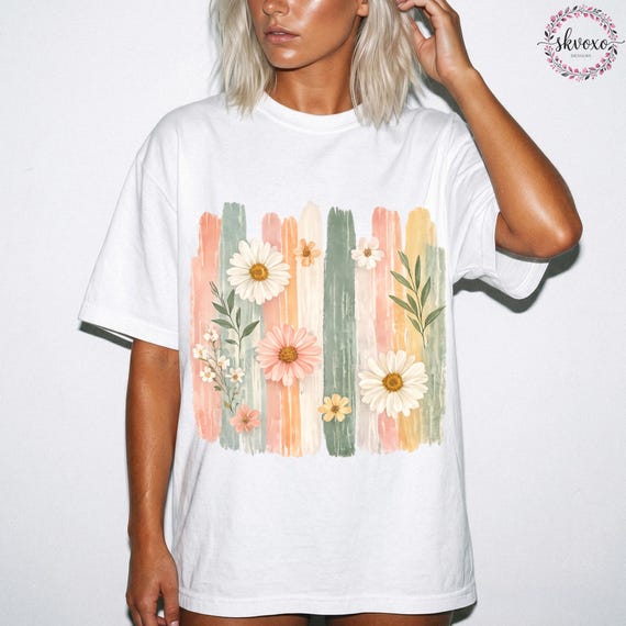 Pastal Floral Brushstroke Comfort Colors Shirt, Vintage Botanical Graphic Tee, Cottagecore Spring Shirt Aesthetic Flower Top